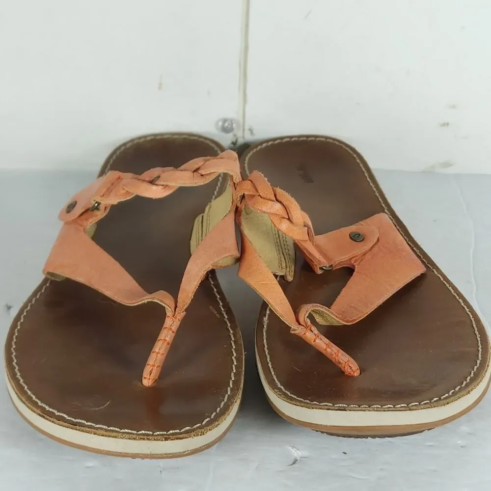 OLUKAI Women's Kahikolu US10 Corral Leather Braided Flip Flops Thong Sandals